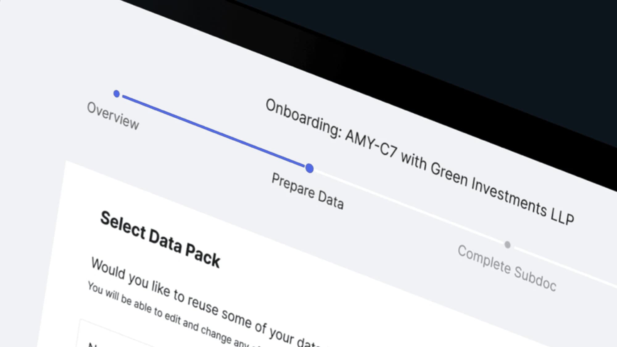 FIS investor onboarding, selecting a data pack from a previous fund