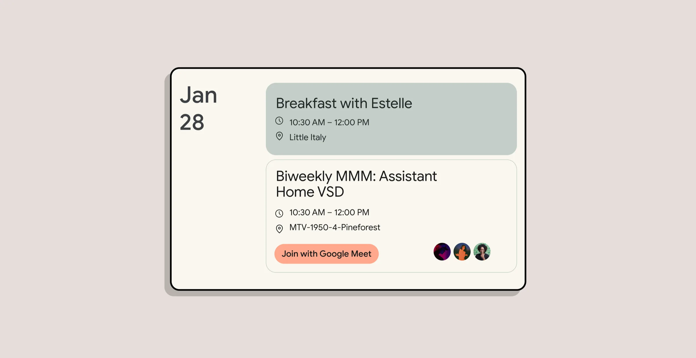 Leaned-in detail showing a calendar day view at touch density